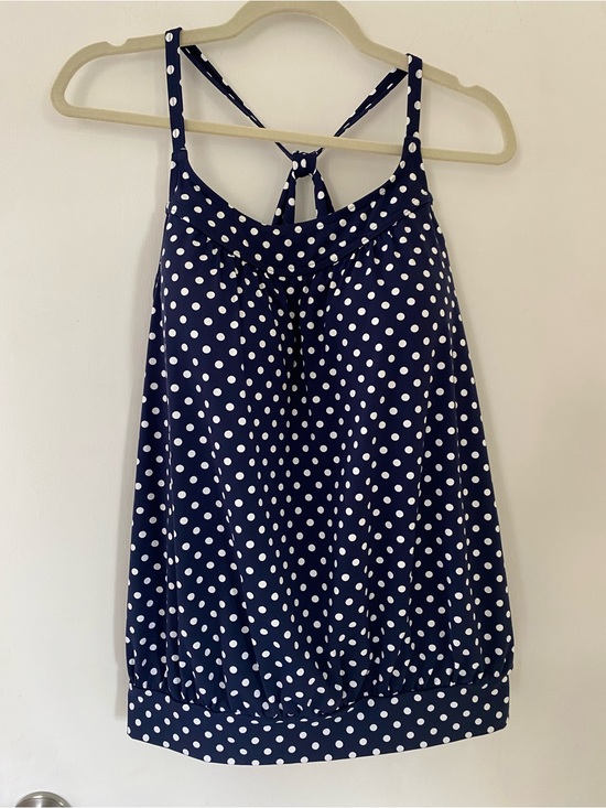 Lands' End Other - Lands' End Blouson Tankini Top Navy and White Polka Dot Size 12